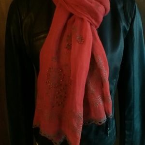 Bohemian vibe red scarf bead detail